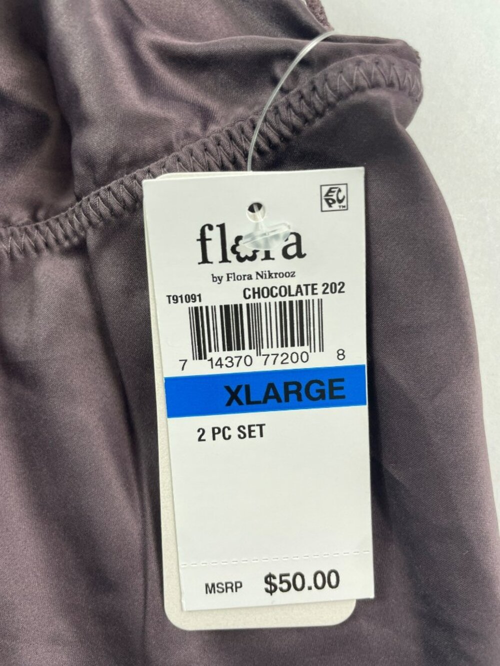 Flora By Flora Nikrooz Chocolate Satin Lace Trim 2-Piece Pajama Set Size XL NWT - Picture 6 of 11